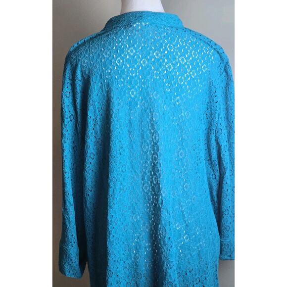 Ruby Rd Favorites Women's Blue Lace Button Up 3/4 Sleeve Shirt Top Size 20W Plus - Picture 5 of 6